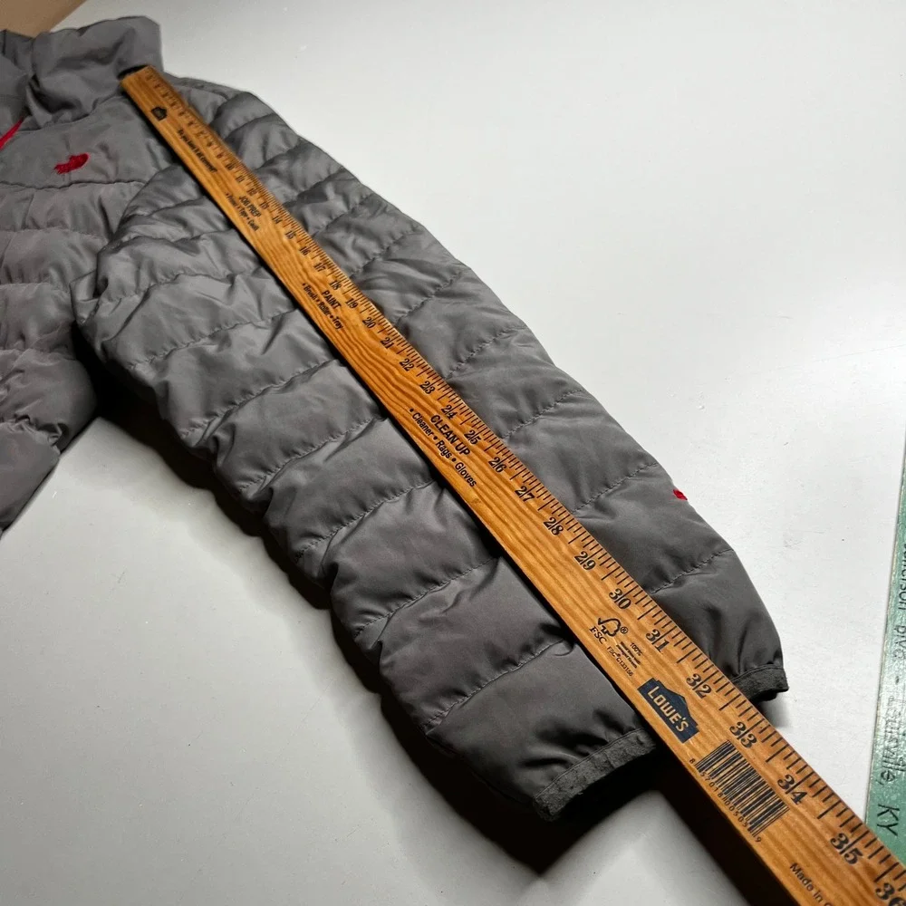 The North Face Mens 550 Down Puffer Jacket Grey Red Full Zip XL Regular